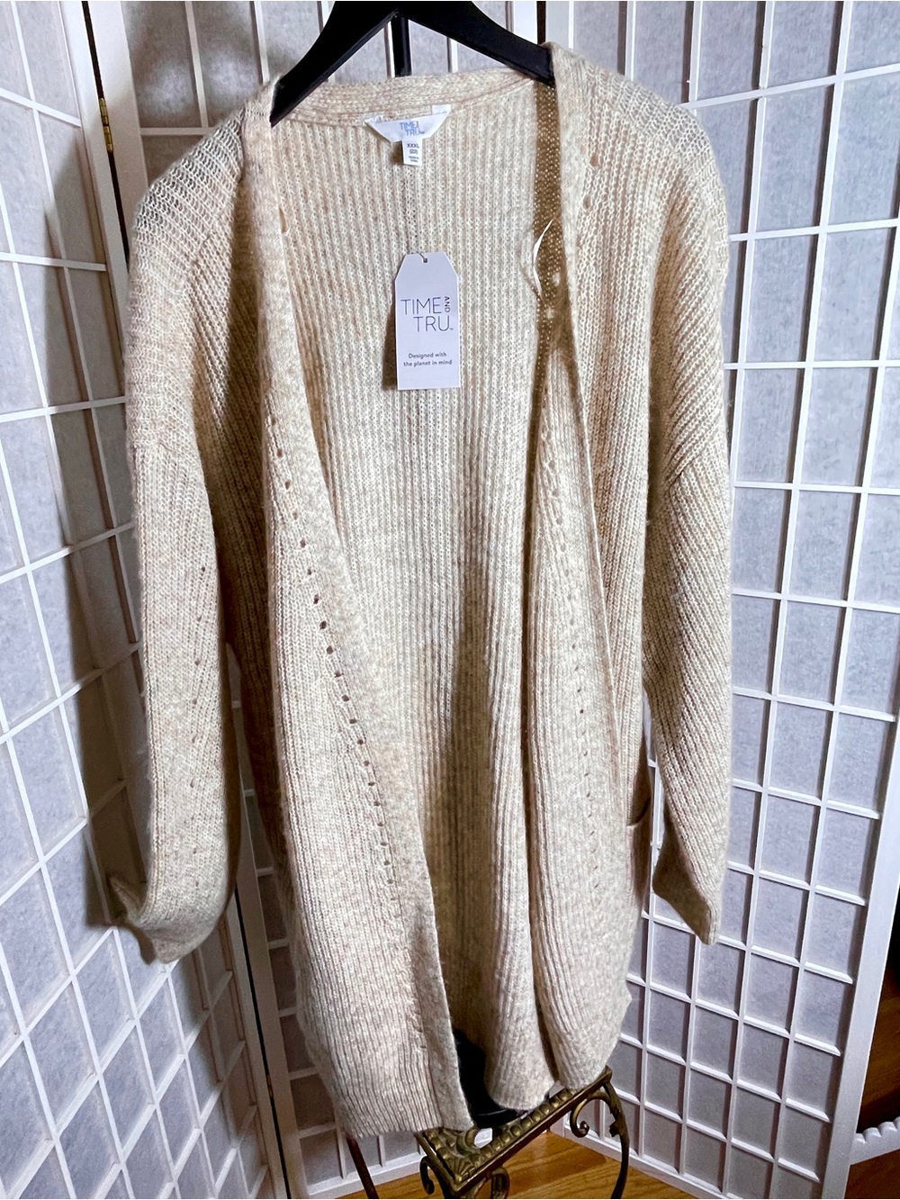 Cream Oatmeal Open-Front Ribbed Lightweight, Soft Cardigan, Extra Long 3X, NWT